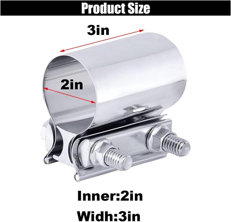 GLSOWEE Stainless Steel Exhaust Clamp, 2.0" Butt Joint Muffler Band Sleeve Coupler, Used for Exhaust Pipes & Mufflers - Image 2